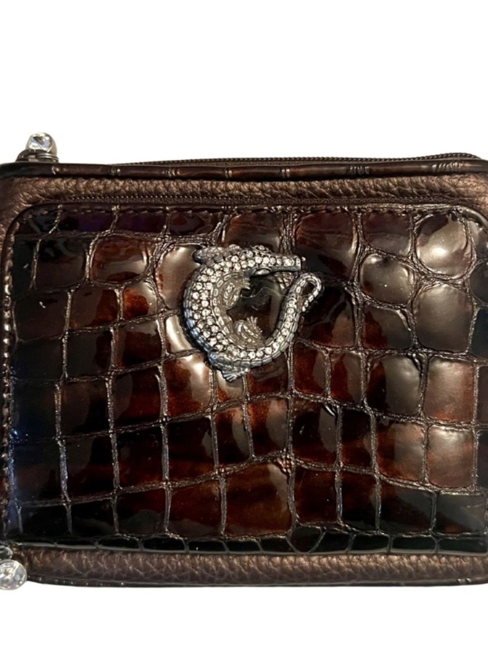 Brighton Alligator Crystal Croc Embossed Leather Wallet / Crossbody  RARE 🐊